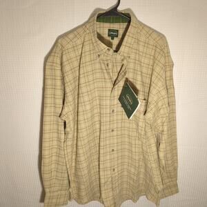 Le Chameau Plaid Button Down Shirt L Beige Green Cotton Long Sleeve NWT Outdoor